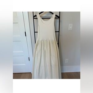 Nothing Fits But White Maxi Dress Cotton Contrast M/L Pockets Summer